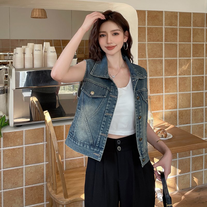 Women's Retro Loose Denim Vest Jacket Korean Style Fall Winter
