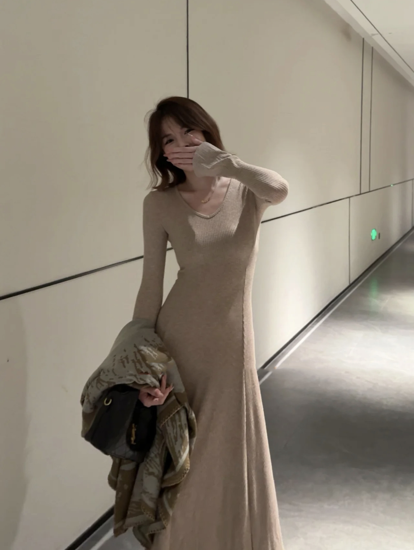 Autumn Winter Elegant Versatile Knitted Long Dress Base Layer Dress