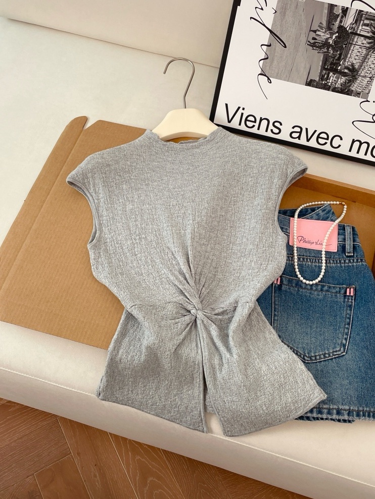 Summer Knotted Waist Slimming Knit Top for Women