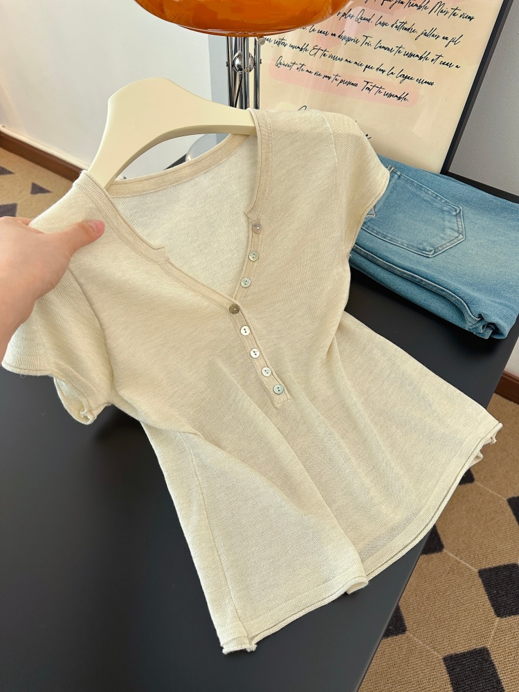 Sexy V-Neck Slimming Knit Short Sleeve Women's Summer Top