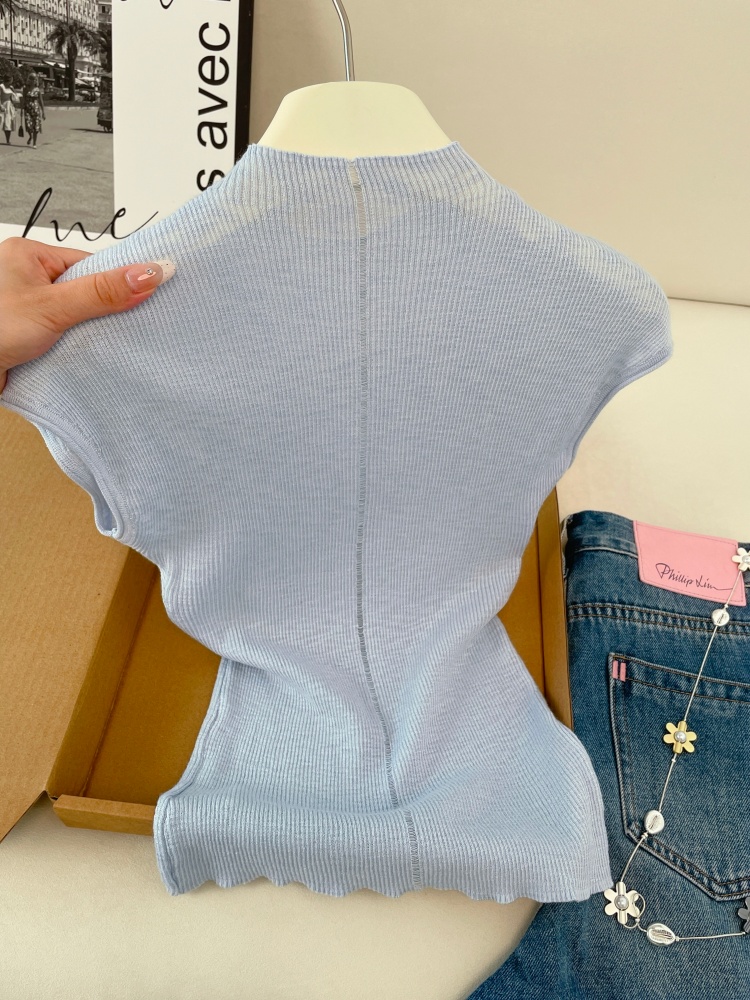 Women's Back Cutout Slimming Knit Top Summer Short Sleeve Solid Color - Image 4