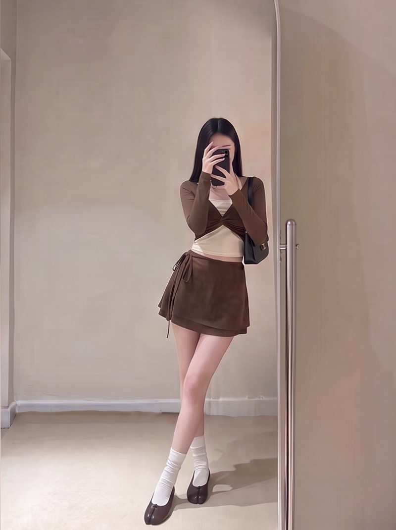 2026 Autumn French Sweet Side Tie A-Line Mermaid Short Skirt for Women High Waist Slimming