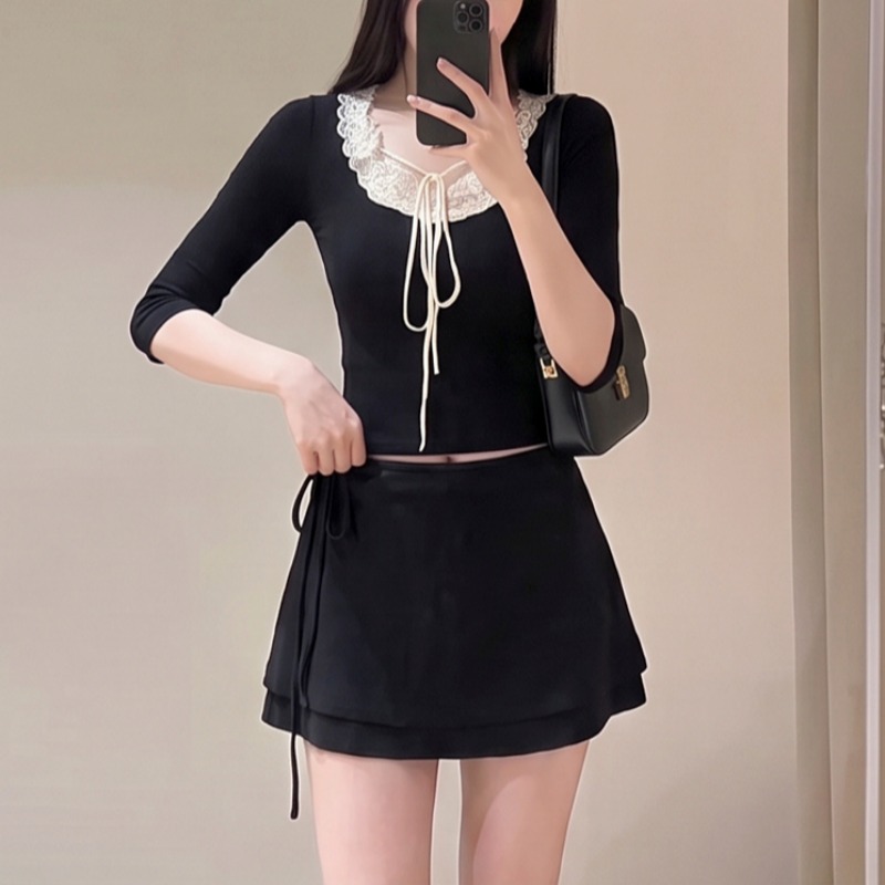 2026 Autumn French Sweet Side Tie A-Line Mermaid Short Skirt for Women High Waist Slimming - Image 5