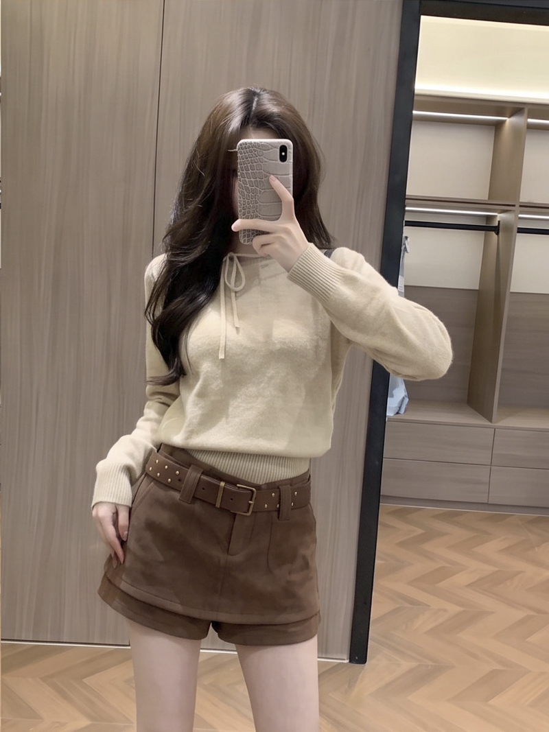 2026 Autumn Korean Style Faux Leather A-Line Mini Skirt with Belt