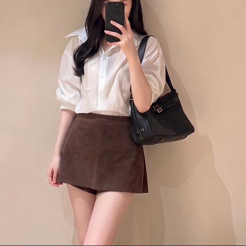 2026 Autumn Winter Vintage Faux Suede Mini Skirt for Women Side Zip Bodycon High Waist Slimming Skirt Shorts - Style 65c9bc